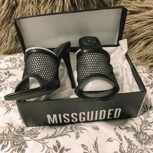 Black Mesh Mule Heels